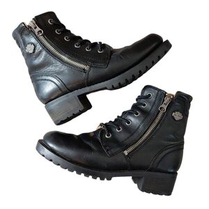 Harley Davidson Women's Motorcycle Boots Black Leather Combat Moto Boots 6.5